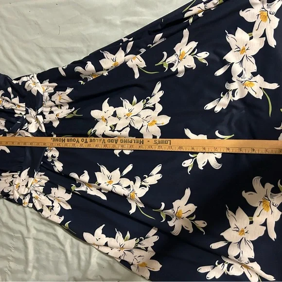 Blue and Cream Casual Sundress with deep V neck fits like a large. - Picture 6 of 12